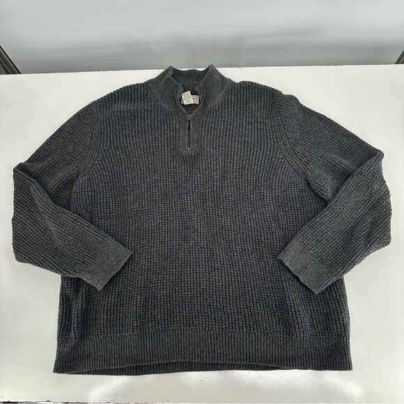 L.L. Bean 100% Organic Cotton 1/4 Zip Knit Sweater XXL Reg in Dark Cinder - Picture 2 of 5
